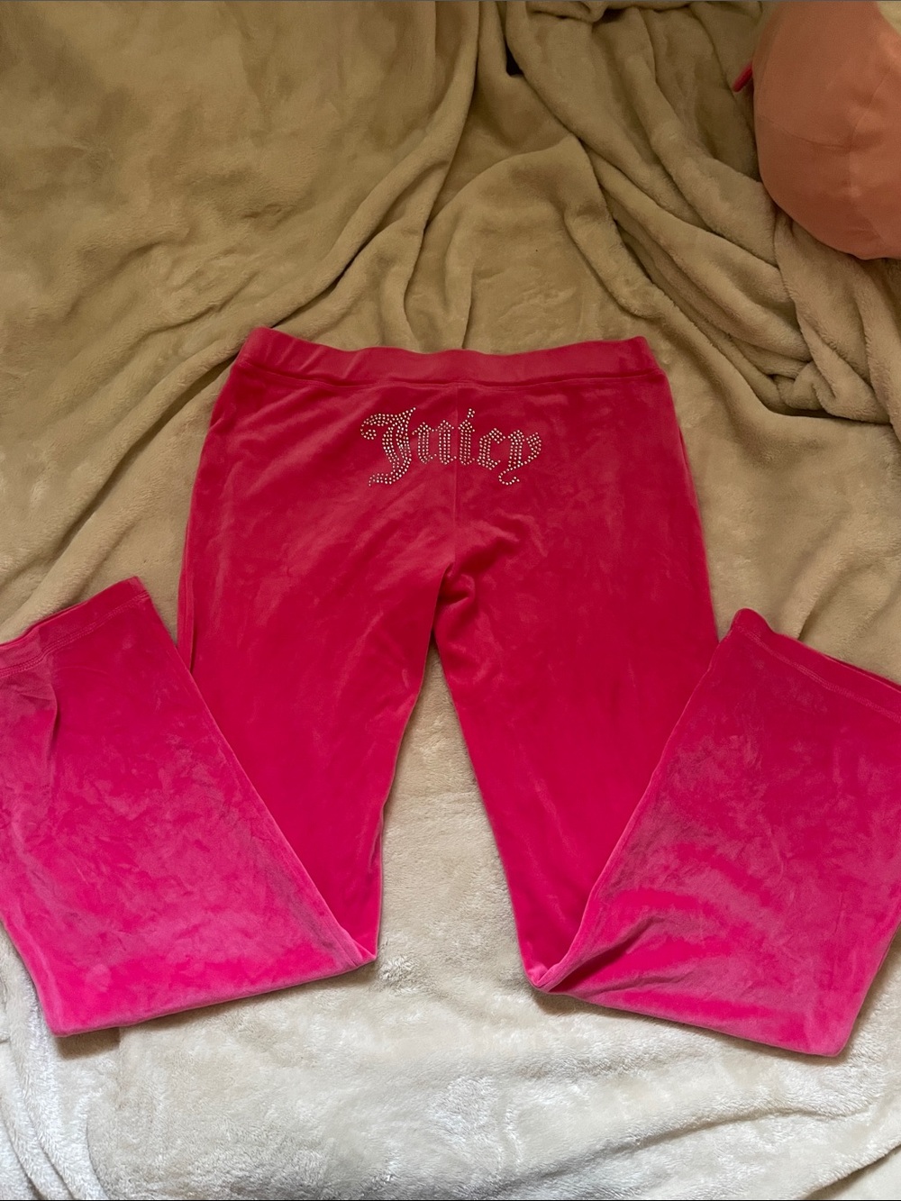 Juicy Couture Bright Pink Velour Rhinestone Logo Pants